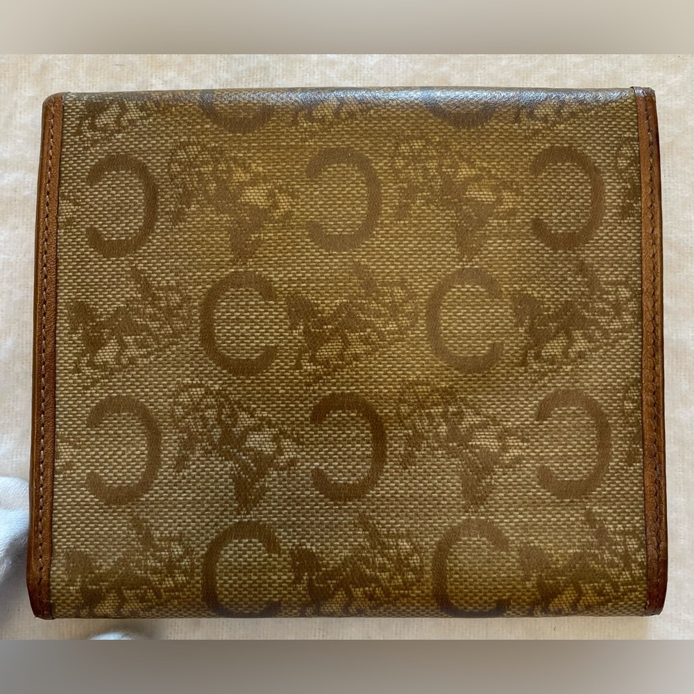 Celine Authentic Vintage Leather and Canvas Compact Carriage Print Wallet - Picture 2 of 16